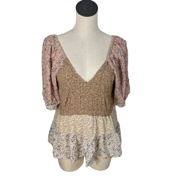 American Eagle Outfitters Tops - New American Eagle Floral Smocked Cottagecore Ruffle V Neck Blouse